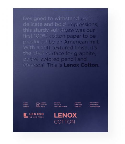 Legion L21-LEN250WH912 Lenox 100 Cotton Printing & Drawing Paper Pad 9