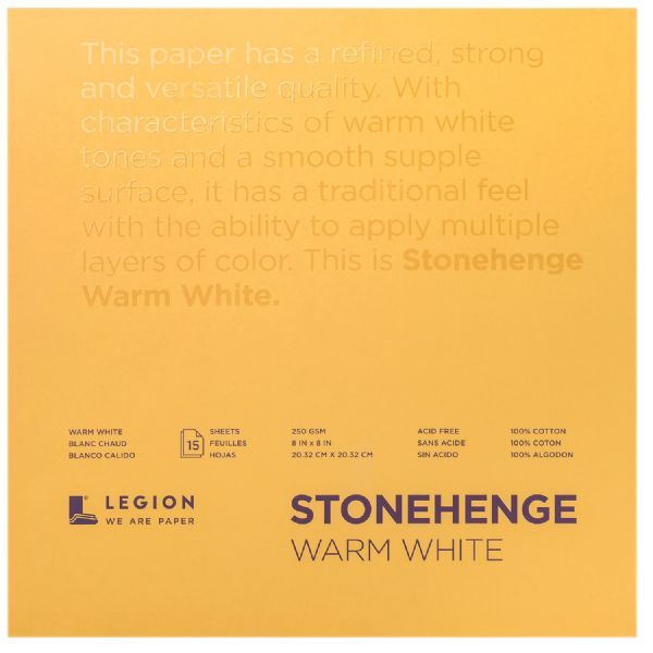 Stonehenge L21-STP250WW88 Stonehenge Warm White Pads; Stonehenge is an affordable paper that offers archival qualities at a machine-made price; Made in the USA from buffered, acid-free 100% cotton, this versatile paper has a smooth, flawless vellum surface with a slight tooth and a fine, even grain; UPC 645248440685 (STONEHENGEL21STP250WW88 STONEHENGE-L21STP250WW88 STONEHENGE-L21-STP250WW88 STONEHENGE/L21/STP250WW88 L21STP250WW88 ARTWORK)