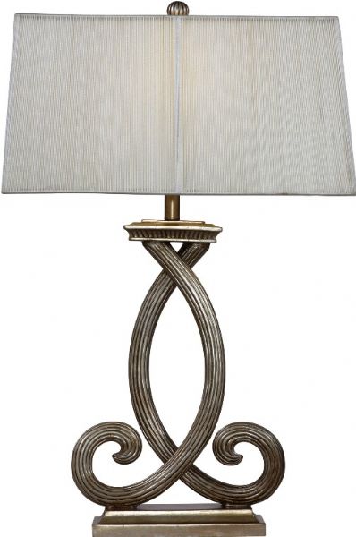 Bassett Mirror L2481TEC Nala Table Lamp, Vertically textured shade to compliment reeded base, Overlapping reeded swirls, Single detent switch for high efficiency compact fluorescent bulbs, Metal Material, Transitional Decor, Silver Finish, Luxury Class, 34
