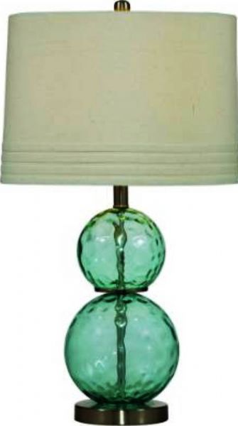 Bassett Mirror L2522TEC Barika Table Lamp, Glass Material, Transitional Decor, Green, White Finish, Home Furnishings Class, 31