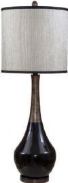Bassett Mirror L2574TEC Lamps Babson Table Lamp, Elongated flask base, White drum shade banded in black, Black/Antique Silver finish, 38" Height, 38" H x 14" W, Shade size: 14" L x 14" W x 13" H, Glass Material, Contemporary Decor, Home Furnishings Class, Single detent switch for high efficiency compact fluorescent bulbs, UPC 036155290850 (L2574TEC L-2574-TEC L 2574 TEC L2574T L-2574-T L 2574 T) 