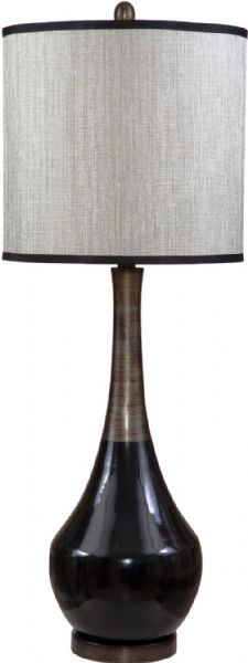Bassett Mirror L2574TEC Lamps Babson Table Lamp, Elongated flask base, White drum shade banded in black, Black/Antique Silver finish, 38