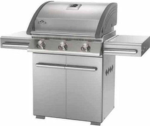 Napoleon L485NSS Lifestyle Series Natural Gas Grill, Stainless Steel, 45000 BTU, 670 Square Inch Total Cooking Area, Enclosed cabinet has three SS bottom tube burners, Porcelain cast iron WAVE cooking grids, ACCU-PROBE temperature gauge for precise temperature control, Jetfire ignition system, Double walled SS lid with grey cast aluminum end caps, UPC 629162116710 (L485-NSS L485 NSS L485N-SS)