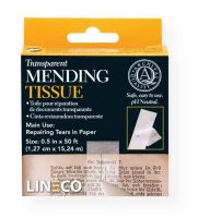 Lineco L5330017 Transparent Mending Tape; For professional framing, hobby, or office use; Materials for mounting, repairing, cleaning, and preserving; Ideal for prints, photos, postcards, or any paper item; All products are acid-free with a neutral pH; Shipping Weight 0.13 lb; Shipping Dimensions 3.00 x 3.00 x 0.75 in; UPC 088354123095 (LINECOL5330017 LINECO-L5330017 L5330017 OFFICE TAPE) 