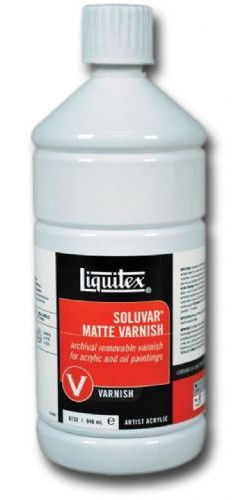 Liquitex L6132 Soluvar, Matte Archival Removable Varnish 32 oz; Low viscosity, very fluid; Apply as a final varnish over dry acrylic or dry oil paint; Increases the depth and intensity of color; Permanent, removable, final varnish for acrylic and oil paintings that protects painting surface and allows for removal of surface dirt, without damaging painting underneath; UPC 094376926194 (LIQUITEXL6132 LIQUITEX L6132 L 6132 L-6132)