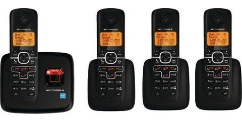 Motorola L704 Enhanced Cordless Phone with 4 Handsets and Digital Answering System, Interference Free DECT 6.0 Enhanced, Handset speakerphone with backlit LCD display, Customizable color grip band, 10 selectable ring tones, 10 selectable ring tones, Enjoy up to 12 hours of talk time and up to 180 hours of standby time, UPC 816479010064 (L704 L-704 L 704)