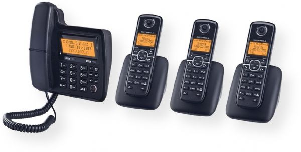 Motorola L704C Corded/Cordless Answering System with 3 Cordless Handsets, DECT 6.0 Technology, Large 4-Line Handset LCD, Large 3-Line Base LCD, Backlit LCD display, Customizable color bands, 15 Minutes of Recording Time, 30 Name & Number Phonebook, Handset & Base Speakerphone, Caller ID/Call Waiting, Wi-Fi Friendly, Expandable up to 5 cordless handsets, 10 Selectable ringtones, UPC 816479010095 (L-704C L704-C)