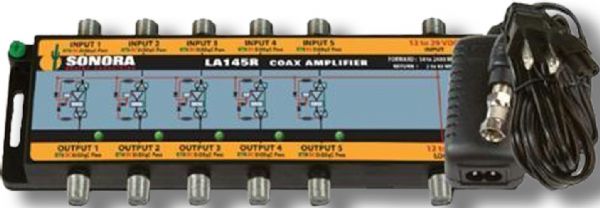 Sonora Design LA145RT Coaxial 5 Amplifier, 54 to 2400 MHz, 14 dB Gain, 2 to 40 MHz passive return; LNB Ka/Ku Line Amp 14dB gain; 5dB slope; Weight 1.70 lbs (SONORADESIGNLA145RT SONORA DESIGN LA145RT LA 145 RT LA145 RT LA 145RT SONORA-DESIGN-LA145RT LA-145-RT LA145-RT LA-145RT) 