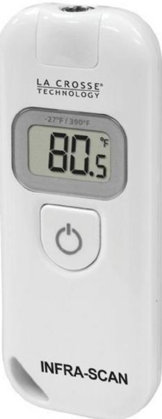 La Crosse Technology 914-604 Wireless Infra-Red Thermometer, -27.4F to 390.2F Measurement Range, 32F to 122F Operating Range, -4F to 149F Storage Range, 0.95 fixed Emissivity Range, 15 seconds Auto switching-off, No surface contact needed, Hold the button for ongoing readings, Distance to target diameter ratio is 1:1, Low battery icon, UPC 757456986821 (914604 914-604 914 604)