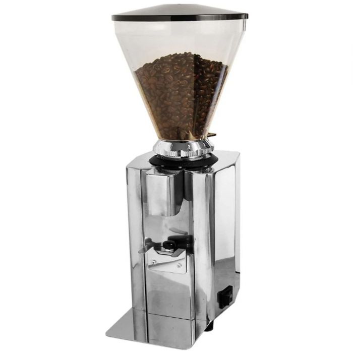 La Pavoni 902MP Obel Pulse Coffee Grinder; 50 mm flat burrs; Over 30 grind settings; Stainless steel case; Portafilter support; 1.75 pounds hopper (commercial); 8 ounce hopper; Seal-lock hopper tab; Raised feet; Made in Italy; On-demand press button; 400 drinks per day (10 pounds); Multiple grind settings; No bean heat transfer; UPC: 725182003891 (LAPAVONI902MP LA PAVONI 902MPGRINDER COFFE BEANS BURR)