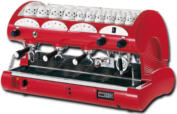 La Pavoni Bar-Star 3V-R Espresso Coffee Machine, Ruby Red, 21.5 Liter Boiler Water Capacity, Manual Boiler Water Charge Button, Electronic Automatic Water Level Control With Sight Glass; Groups made with press-forged brass and chrome plated, with vertical infusion chamber and pressurisation system; Gas heating; Preinfusion function; UPC 725182900114 (LA PAVONI BAR-STAR 3V-R BAR STAR 3VR LAPAVONIBARSTAR3VR EUROPEAN GIFT COMMERCIAL RESTAURANT ESPRESSO CAPPUCCINO)