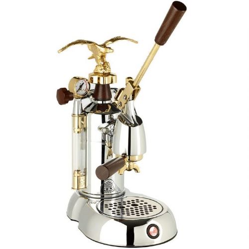 La Pavoni EXP-16 Professional EXPO 16 Cup Manual/Lever Espresso Machine; 38oz. boiler capacity; Makes one or two cups at a time; Dual frothing; Mounted pressure gauge; Piston operated; Internal thermostat to control pressure; Nickel plated, solid brass boilers; Internal re-set switch in case of overheating; UPC: 725182003884 (LAPAVONIEXP16 LA PAVONI EXP-16 COFFEE MACHINE) 