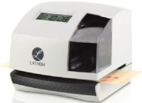 Lathem 100E Multi-Function Electronic Time Clock & Document Stamp; Large LCD display shows date, time and day of the week; Automatic printing for simply one-hand operation; 18 preset print formats and 13 preset message options; Offers AM/PM or 24 hour format; Print 2 or 4 digit years; Choose regular minutes, 1/10 or 1/100 of an hour; UPC 092447002594 (LATHEM100E LATHEM 100E) 