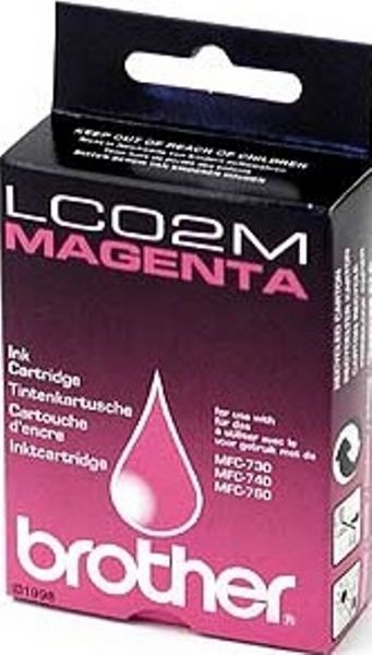 Brother LC02M Magenta Ink Cartridge, Inkjet Print Technology, Magenta Print Color, 400 Pages Duty Cycle, 7% Print Coverage, Genuine Brand New Original Brother OEM Brand, For use with Brother MFC7150MC - Brother MFC7160MC - Brother MFC9100C (LC02M LC-02M LC 02M LC-02-M LC 02 M)