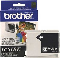 Brother LC-51BK Print cartridge, Ink-jet Printing Technology, Black Color, 2 Included Qty, Up to 500 pages Duty Cycle, For use with DCP-130C, DCP-330C, DCP-350C, IntelliFax-1360, 1860C, 1960C, 2480C, 2580C, MFC-230C, MFC-240C, MFC-3360C, MFC-3360C, MFC-440CN, MFC-465CN, MFC-5460CN, MFC-5860CN, MFC-665CW, MFC-685CW, MFC-845CW, MFC-885CW Brothe units, Genuine Brand New Original Brother OEM Brand (LC-51BK LC 51BK LC51BK LC 51BK 2PKS LC-51BK2-PKS LC51BK2PKS) 