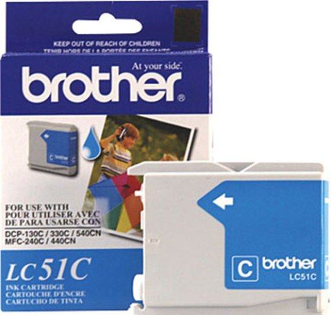 Brother LC-51C Print cartridge, Inkjet Print Technology, Cyan Print Color, Up to 400 pages at 5% coverage Duty Cycle, Genuine Brand New Original Brother OEM Brand, For use with Brother Printers DCP130C, MFC240C, MFC440CN, MFC665CW, MFC845CW, MFC2480C, MFC3360C, MFC5460CN, MFC5860CN and Brother Fax Machines, FAX1360, FAX1860, FAX1960, FAX2480, FAX2580C (LC-51C LC 51C LC51C) 