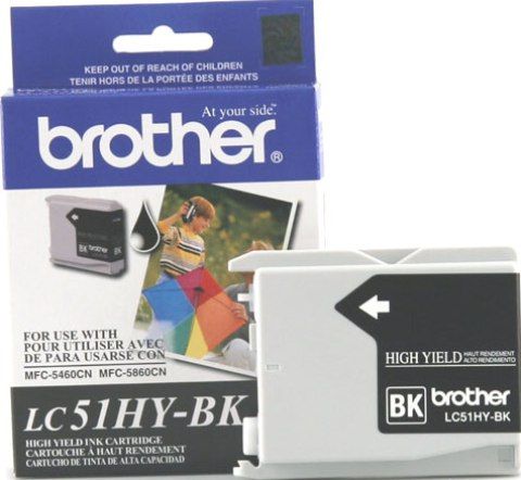 Brother LC51HYBK Black High Capacity Ink Cartridge, Inkjet Print Technology, Black Print Color, 900 Pages Duty Cycle, Genuine Brand New Original Brother OEM Brand, For use with MFC-440CN, MFC-5460CN, MFC-5860CN and MFC-665CW (LC51HYBK LC-51HYBK LC 51HYBK LC51HY BK LC51HY-BK)