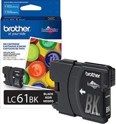 Brother LC61BK Ink Cartridge, Inkjet Print Technology, Black Print Color, 450 Page Duty Cycle, Genuine Brand New Original Brother OEM Brand, For use with MFC 6490cw, MFC290c, MFC490cw, MFC790cw, MFC5490cn, MFC5890cn, DCP165c, DCP385c and DCP585cw Brother Printers (LC61BK LC-61BK LC 61BK LC61-BK LC61 BK)