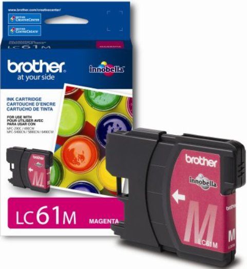 Brother LC61M Print cartridge, Print cartridge Consumable Type, Ink-jet Printing Technology, Magenta Color, Up to 325 pages Duty Cycle, Genuine Brand New Original Brother OEM Brand, For use with MFC 6490cw, MFC290c, MFC490cw, MFC790cw, MFC5490cn, MFC5890cn, DCP165c, DCP385c and DCP585cw Brother Printers (LC 61M LC-61M LC 61 M LC-61-M LC61M)