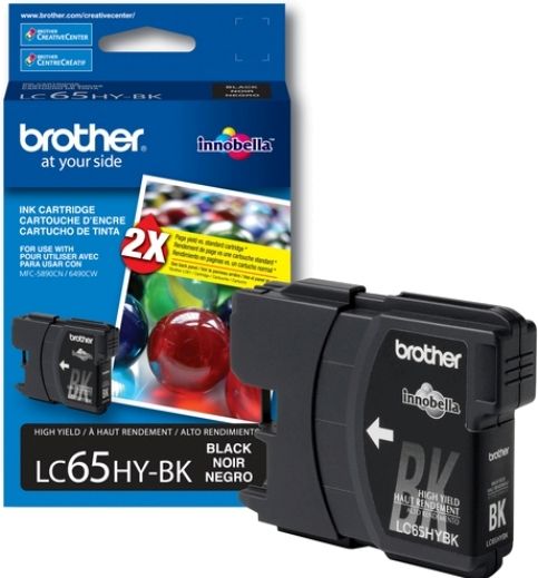 Brother LC-65HY-BK Print cartridge, Print cartridge Consumable Type, Ink-jet Printing Technology, Black Color, High Yield Cartridge Yield, Up to 750 pages Duty Cycle, Genuine Brand New Original Brother OEM Brand, For use with MFC-5890CN, MFC-6890CDW and MFC-6490CW Brother units, UPC 012502620945 (LC65HYBK LC-65HY-BK LC 65HY BK)