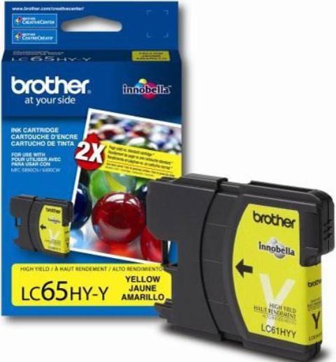 Brother LC-65HY-Y Print cartridge, Print cartridge Consumable Type, Ink-jet Printing Technology, Yellow Color, High Yield Cartridge Yield, Up to 750 pages Duty Cycle, Genuine Brand New Original Brother OEM Brand, For use with MFC-5890CN, MFC-6890CDW and MFC-6490CW Brother units (LC-65HY-Y LC 65HY Y LC65HYY)