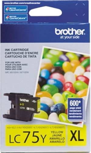 Brother LC75Y Innobella High Yield (XL Series) Yellow Ink Cartridge for use with MFC-J280W, MFC-J425W, MFC-J430w, MFC-J435W, MFC-J5910DW, MFC-J625DW, MFC-J6510DW, MFC-J6710DW, MFC-J6910dw, MFC-J825DW and MFC-J835DW Printers, Approx. 600 pages in accordance with ISO/IEC 24711, New Genuine Original OEM Brother Brand, UPC 012502627333 (LC-75Y LC 75Y LC75-Y LC75)