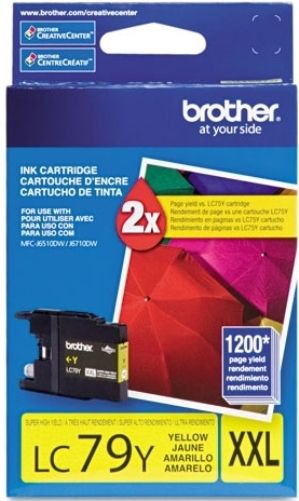 Brother LC79Y Innobella Super High Yield (XXL Series) Yellow Ink Cartridge for use with MFC-J5910DW, MFC-J6510DW, MFC-J6710DW and MFC-J6910dw Printers, Approx. 1200 pages in accordance with ISO/IEC 24711, New Genuine Original OEM Brother Brand, UPC 012502627418 (LC-79Y LC 79Y LC79-Y LC79)