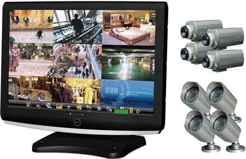 Clover Electronics LCD2288P  All-in-One System, Built-In 8-CH DVR - 320GB, 4 Indoor Cameras, 4 Outdoor Cameras, 240 FPS, Remote Internet Viewing - DDNS, 2-Way Audio, PTZ Control, 1/3