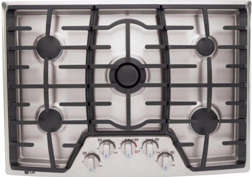 LG LCG3091ST Gas Cooktop 30 with Professional Look, Stainless Steel, UltraHeat 19000 BTU Center Burners, High Heat 12000 BTU Burners, Twin 9100 BTU burners, Simmer burner at 5000 BTUs, 5 Sealed Burners, 3 Heavy-Duty Continuous Cast Iron Grates, Blue LED Backlit Knobs, Stainless Steel Surface and Trim, Dual-Stacked Center Burner, UPC 048231316507 (LCG-3091ST LCG 3091ST LCG3091S LCG3091)