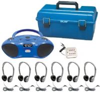 HamiltonBuhl LCP/HB100BT/MS2L Bluetooth/CD/FM Listening Center; Includes: (1) HB-100BT Bluetooth Boombox, (6) MS-2L SchoolMate Personal Headphones, (1) Stereo jackbox with individual volume controls and (1) Compact locking carry case (lock not included); Supports Bluetooth v2.0; Supports Enhanced Data Rate (EDR); UPC 681181621392 (HAMILTONBUHLLCPHB100BTMS2L LCPHB100BTMS2L LCP-HB100BT-MS2L LCPHB100BT/MS2L LCP/HB100BTMS2L) 