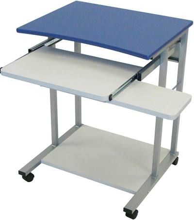 Luxor LCT29-B Mobile Computer Desk With Pullout Keyboard, Blue, Work surface is made from wood laminate, Frame is made of steel, Work surface is 29 inch in height, Entailed with pullout tray that measure 24