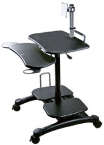 Aidata LDC003P Monitor ARM Cart II Sit/Stand Mobile Computer Desk, Compact units store your entire computer in minimal space, Easy height adjustments for sitting or standing use, Height adjustable monitor aluminum post with tilt and swivel VESA mounting accommodates up to 27 monitor, Gas spring lift pole adjusts from 80.5cm/31.7 up to 105cm/41.3 (LDC-003P LDC 003P LDC003)