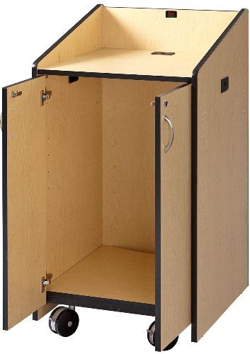 AVF Audio Visual Furniture International LE3050-MPL Flat Top Lectern, Maple, Made with furniture grade laminates, Large flat work surface 23.5 w x 24 d, Large 23 w x 23 d x 33 h storage cabinet with locking doors, Adjustable interior shelf with cable pass-through, Cable ports in the top and bottom of the unit, Premium casters with brakes for easy maneuvering (LE3050MPL LE3050 MPL LE-3050-MPL LE 3050-MPL VFI)