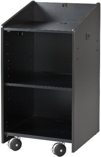 AVF Audio Visual Furniture International LE3060-B Open Lectern, Black, Made with furniture grade laminates, Large flat work surface 23 w x 24 d, Large 23 w x 23 d x 33 h storage cabinet, Adjustable interior shelf with cable pass-through, Cable ports in the top and bottom of the unit, Premium casters with brakes for easy maneuvering (LE3060B LE3060 B LE-3060-B LE 3060-B VFI)