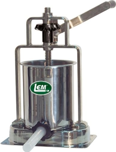 LEM Products 607 Stainless Steel Vertical Sausage Stuffer; Cylinder holds 15 lbs. meat; Commercial quality; Stainless steel base and cylinder; Cylinder removes easily to fill and clean; Comes with (1/2