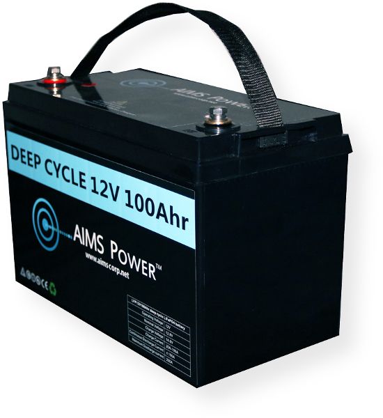 AIMS Power LFP12V100A Lithium Battery 12V 100Ah LiFePO4 Lithium Iron Phosphate; Extremely high number of charge and discharge cycles; More than 10 Year lifespan with proper maintenance; Wide operating temperature range; Unsurpassed high temperature performance; UPC 840271004587 (LFP12V-100A LFP-12V100A LFP-12V-100A AIMS-LFP12V100A LFP12V/100A)