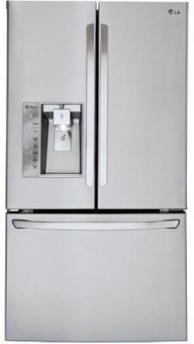 LG LFXS30726S 30 cu.ft. Super-Capacity 3 Door French Door Refrigerator, More Usable Space, Most Shelf Space, Helps Keep Food Fresh, Refrigerator: 19.7 cu. ft, Freezer: 10.1 cu. ft, Total: 29.8 cu. ft, Energy Consumption: 748 kWh/Year; Ice & Water Dispenser; Dispenser Type: Integrated Tall Dispenser; Ice System: Slim SpacePlus; Daily Ice Production: 4.5 lbs/4.9 IcePlus; Ice Storage Capacity: 3.0 lbs; Water Filtration System: UPC 048231786393 (LFXS30726S LFXS30726S)
