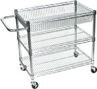 Luxor LICWT2918 Heavy Duty Large 3 Shelf Wire Tub Transport Cart; Constructed from chrome plated steel construction and are lightweight, easy to handle carts; One 3 1/2" deep tub shelf, and two 1" deep tub shelf; Includes four 3" casters, two with locking brake that feature non-marring bumpers to protect walls; Dimensions 30"W x 18"D x 30"H; Assembly required; UPC 812552014356 (LIC-WT2918 LICW-T2918 LICWT-2918 LICWT 2918) 