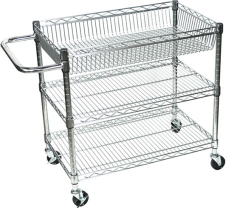 Luxor LICWT2918 Heavy Duty Large 3 Shelf Wire Tub Transport Cart; Constructed from chrome plated steel construction and are lightweight, easy to handle carts; One 3 1/2