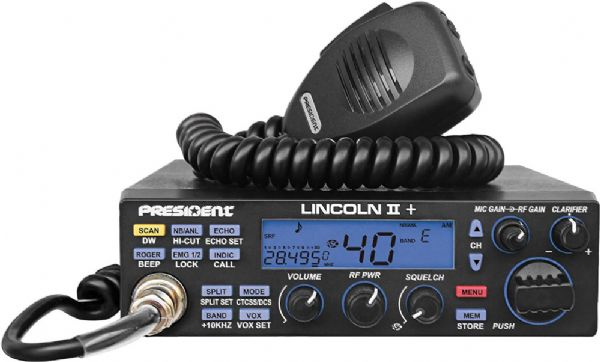President Lincoln II Plus Ham Radio, Rotary Switch, Up/Down Channel Selector, VFO Mode, RF Power, S-meter, Multi-functions LCD Display, 6 Memories, Vox Function, Beep Function, AM/FM/LSB/USB/CW Modes, Product Dimensions 6.69