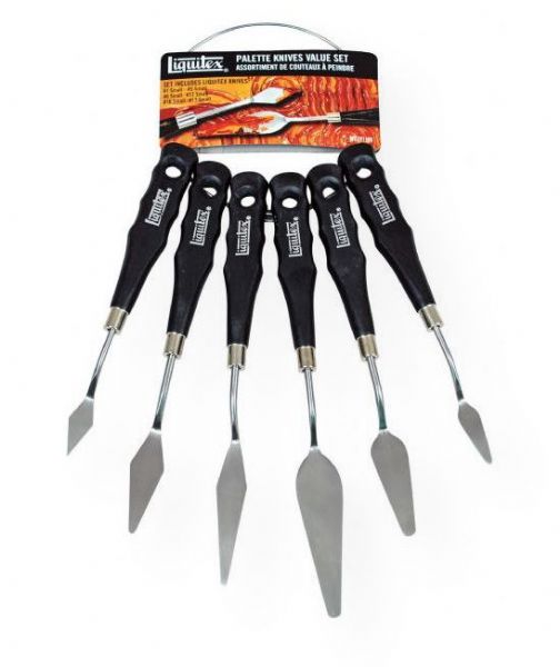 Liquitex 101199 Free-Style 6-Piece Knife Ring Set; The right combination of stainless resilience and flexible spring to facilitate any painting application; Traditional 6-piece set; Includes #1, #5, #6, #12, #16, and #1; Shipping Weight 0.25 lb; Shipping Dimensions 4.75 x 13.25 x 0.75 inches; UPC 094376976878 (LIQUITEX101199 LIQUITEX-101199 FREE-STYLE-101199  PAINTING)