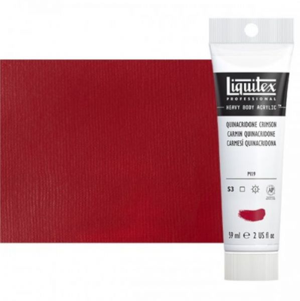 Liquitex 1045110 Professional Series Heavy Body Color, 2oz Quinacridone Crimson; This is high viscosity, pigment rich professional acrylic color, ideal for impasto and texture; Thick consistency for traditional art techniques using brushes as well as for, mixed media, collage, and printmaking applications; Impasto applications retain crisp brush stroke and knife marks; Dimensions 1.18