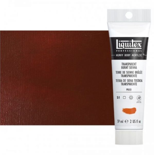 Liquitex 1045129 Professional Series Heavy Body Color, 2oz Transparent Burnt Sienna; This is high viscosity, pigment rich professional acrylic color, ideal for impasto and texture; Thick consistency for traditional art techniques using brushes as well as for, mixed media, collage, and printmaking applications; Impasto applications retain crisp brush stroke and knife marks; Dimensions 1.18