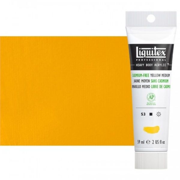 Liquitex 1045161 Professional Series Heavy Body Color, 2oz Cadmium Yellow Medium; This is high viscosity, pigment rich professional acrylic color, ideal for impasto and texture; Thick consistency for traditional art techniques using brushes as well as for, mixed media, collage, and printmaking applications; Impasto applications retain crisp brush stroke and knife marks; Dimensions 1.18