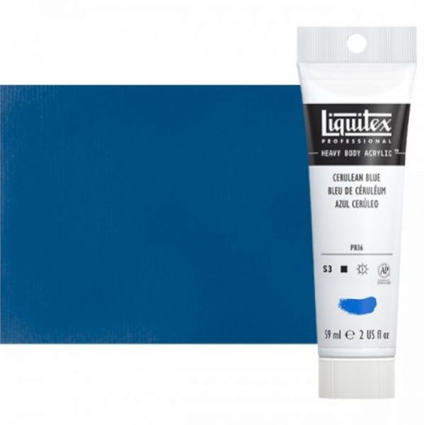 Liquitex 1045164 Professional Series Heavy Body Color, 2oz Cerulean Blue; This is high viscosity, pigment rich professional acrylic color, ideal for impasto and texture; Thick consistency for traditional art techniques using brushes as well as for, mixed media, collage, and printmaking applications; Impasto applications retain crisp brush stroke and knife marks; Dimensions 1.18