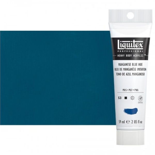 Liquitex 1045275 Professional Series Heavy Body Color, 2oz Manganese Blue Hue; This is high viscosity, pigment rich professional acrylic color, ideal for impasto and texture; Thick consistency for traditional art techniques using brushes as well as for, mixed media, collage, and printmaking applications; Impasto applications retain crisp brush stroke and knife marks; Dimensions 1.18