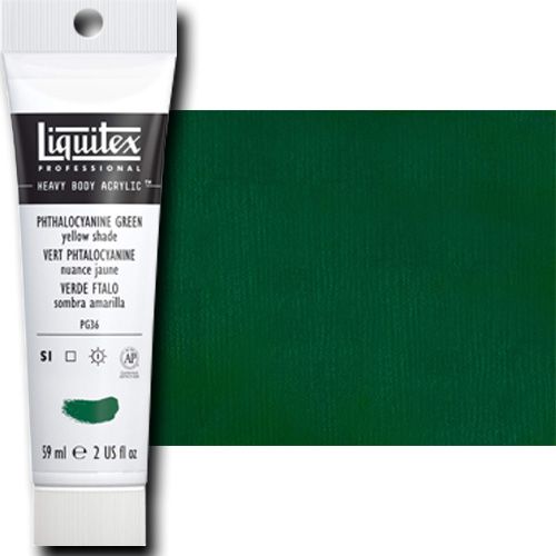 Liquitex 1045319 Professional Heavy Body Acrylic Paint, 2oz Tube, Phthalocyanine Green (Yellow  Shade); Thick consistency for traditional art techniques using brushes or knives, as well as for experimental, mixed media, collage, and printmaking applications; Impasto applications retain crisp brush stroke and knife marks; UPC 094376921885 (LIQUITEX1045319 LIQUITEX 1045319 ALVIN PROFESSIONAL SERIES 2oz PHTHALOCYANINE GREEN YELOW SHADE)