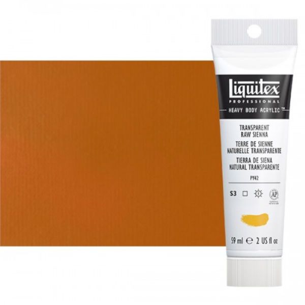 Liquitex 1045332 Professional Series Heavy Body Color, 2oz Transparent Raw Sienna; This is high viscosity, pigment rich professional acrylic color, ideal for impasto and texture; Thick consistency for traditional art techniques using brushes as well as for, mixed media, collage, and printmaking applications; Impasto applications retain crisp brush stroke and knife marks; Dimensions 1.18