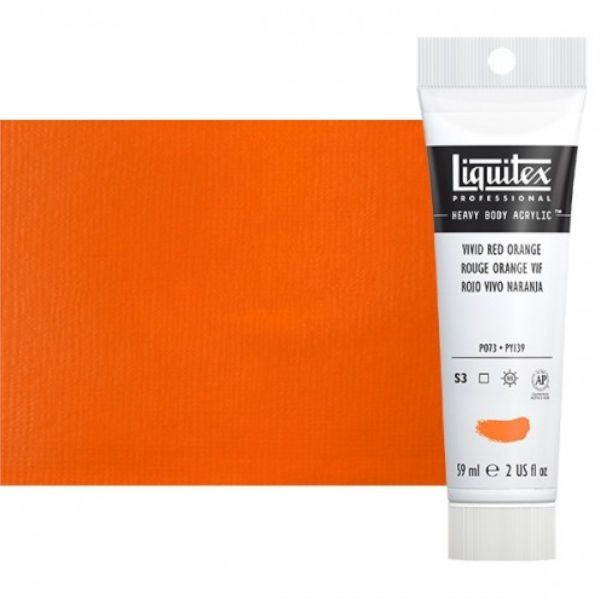 Liquitex 1045620 Professional Series Heavy Body Color, 2oz Vivid Red Orange; This is high viscosity, pigment rich professional acrylic color, ideal for impasto and texture; Thick consistency for traditional art techniques using brushes as well as for, mixed media, collage, and printmaking applications; Impasto applications retain crisp brush stroke and knife marks; Dimensions 1.18