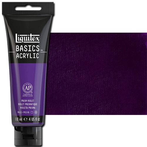 Liquitex 1046391 Basic Acrylic Paint, 4oz Tube, Prism Violet; A heavy body acrylic with a buttery consistency for easy blending; It retains peaks and brush marks, and colors dry to a satin finish, eliminating surface glare; Dimensions 1.46
